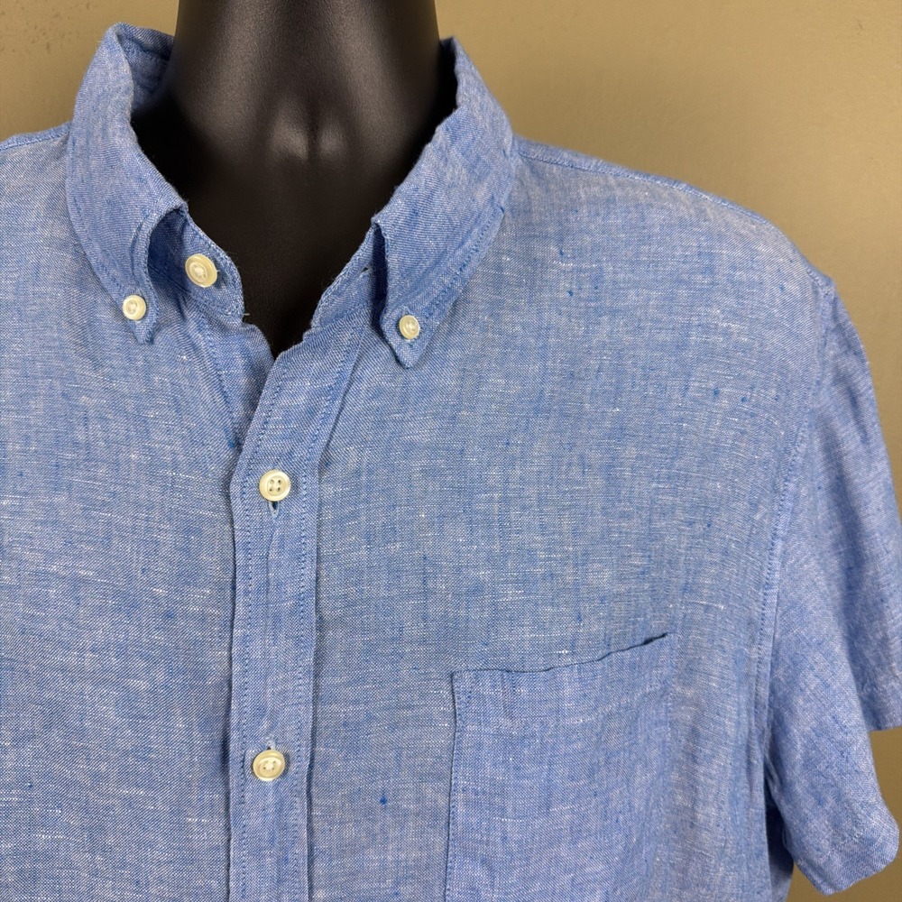 J.Crew Shirt Men XL Blue 100% Linen Short Sleeve Button Down H4802 Summer Casual